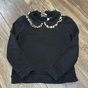Janie & Jack black leopard ruffle Peter Pan collar sweatshirt girls 8